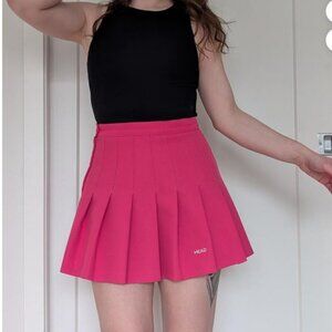 hot pink pleated mini skirt